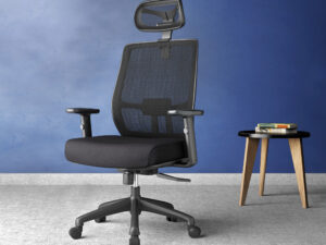 ErgoBreeze, Black frame, Black mesh back, Mid-back chair, tilt/swivel-WITH HEADREST