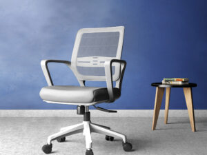 SitEase White Frame, Black seat, Grey Mesh-back Midback chair, tilt/swivel
