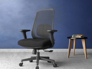 PosturePro Black Frame, Dark Grey Fabric Seat, Black-Grey Mesh Back, High-Back Chair, Syncro, Seat Slider