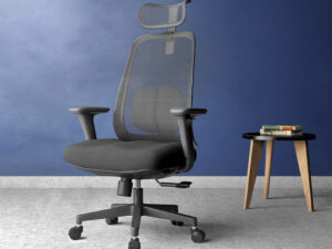 PosturePro Black frame, Dark Grey Fabric Seat, Black-Grey Mesh Back, High-back chair, Syncro, Seat Slider WITH HEADREST