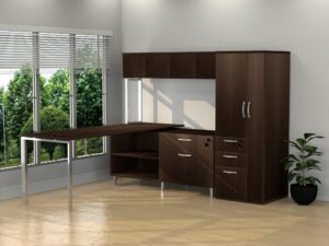 Inspire 24" x 71″ Left Extended L-Shaped Work Station with Wall Hutch and Storage Tower – Various Colors