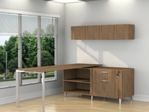 INSPIRE 60″ Right Extended L-Shaped Work Station with Wall Hutch - Various colors