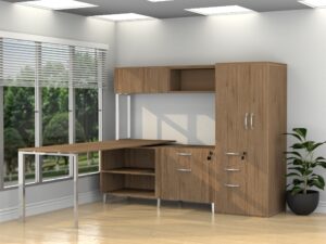 Inspire 60″ Left Extended L-Shaped Work Station with Mounted Hutch - Various Colors