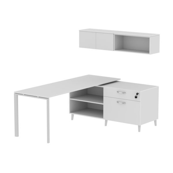 INSPIRE 71″ LEFT OR RIGHT EXTENDED L-SHAPED WORK STATION WITH WALL-MOUNTED HUTCH - Various colors - Image 4