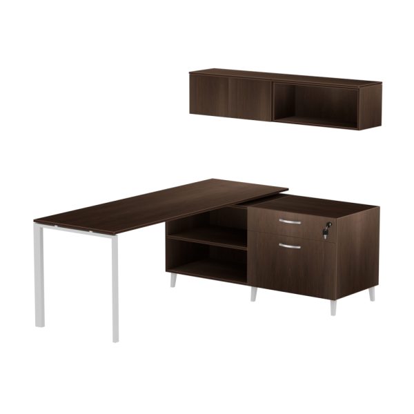 INSPIRE 71″ LEFT OR RIGHT EXTENDED L-SHAPED WORK STATION WITH WALL-MOUNTED HUTCH - Various colors - Image 2