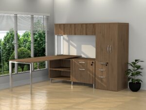 INSPIRE 30″ X 71″ Right Extended L-Shaped Work Station with Wall Hutch and Storage Tower - Various colors