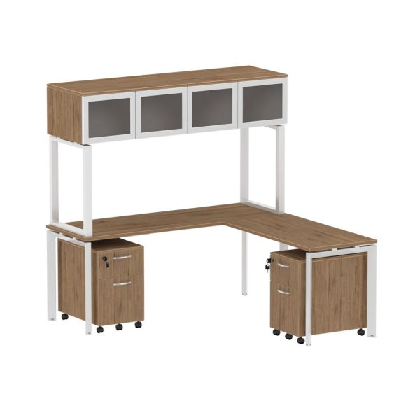 INSPIRE 71" x 78" Left or Right Extended L-Shaped Work Station with Mounted Wall Hutch and Pedestals - Various colors - Image 4