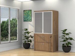 Two drawer Lateral Cabinet with Two Door Storage w/ Glass Doors stack-on