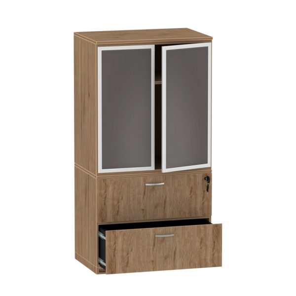Two drawer Lateral Cabinet with Two Door Storage w/ Glass Doors stack-on - Image 3